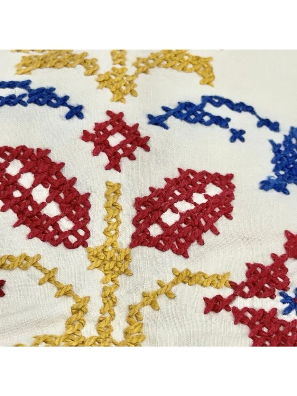 VTG Handmade Embroidered  Scandinavian Folk Art Square Linen Tablecloth 54x57
